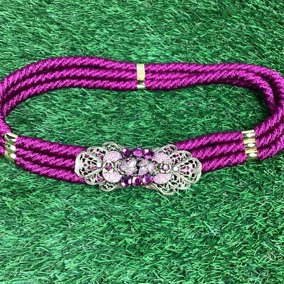 Vintage Gutos West Germany Purple Braided Rope & Rhinestone Belt S/M - Picture 1 of 14